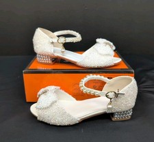SaiBeiji Pearl Bow High Heel Girl's Princess Sandals Wedding Shoes US 4 White
