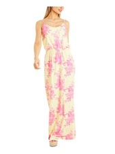 QUIZ Womens Yellow Spaghetti Strap Round Neck Maxi Wear To Work Shift Dress 8