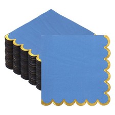 200 Pcs Scalloped Cocktail Napkins with Gold Foil(5 x 5 Inch, Blue)