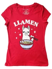 Wound Up Junior Womens Red Llamen Llama Ramen T-Shirt Tee Shirt Medium