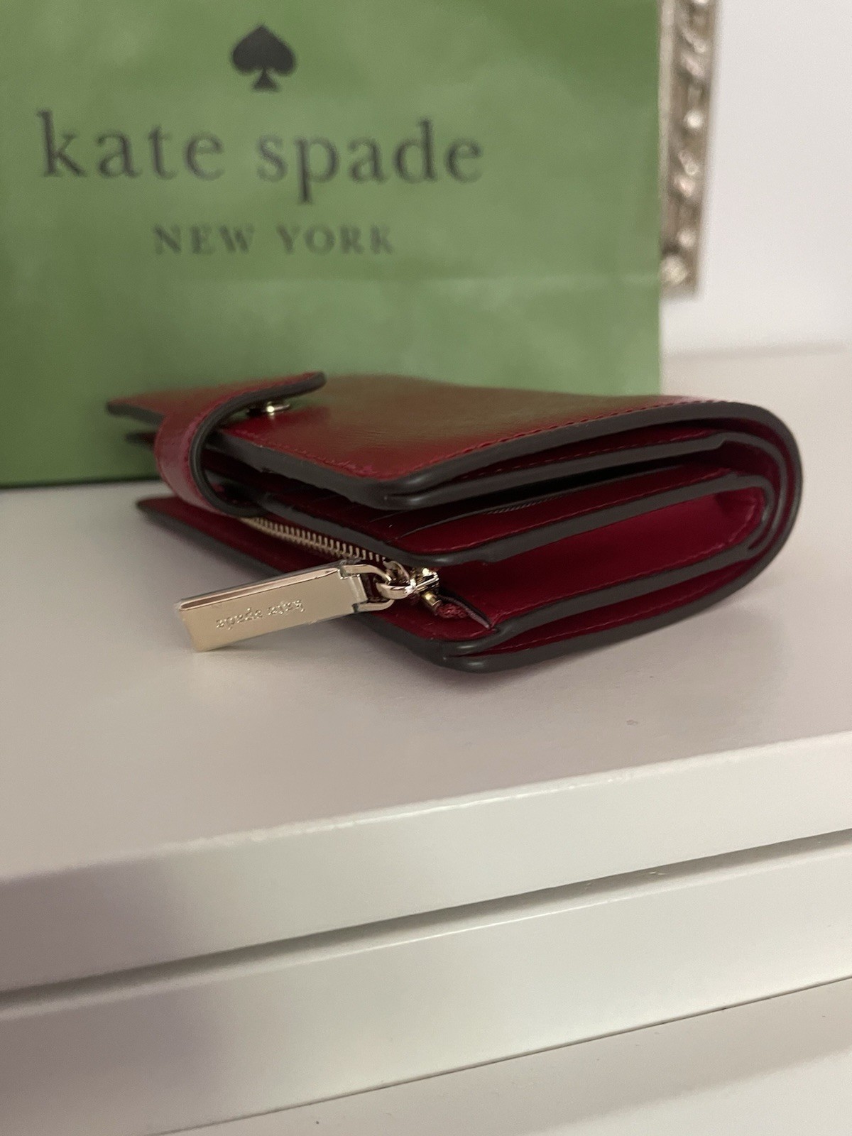 NWT KATE SPADE Madison Medium Compact Bifold Wallet In Red Jam