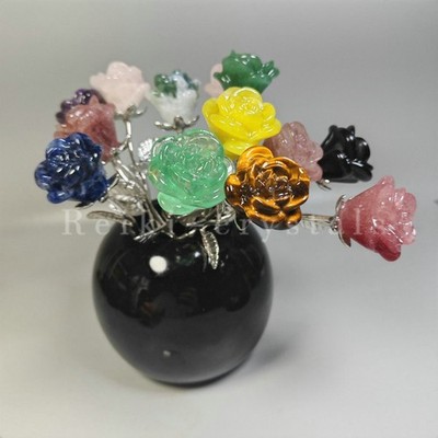 1pcs Natural Quartz Crystal Carved Rose Flower Home Decor Valentine Gift Quartz