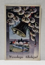 Postcard Pussy Willow Branches & Bell Church Window Polish Easter Holiday Poland