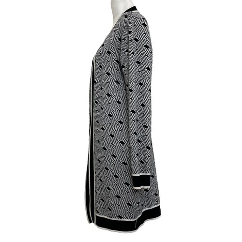 Guess Black & White Logo Knit Cachet Open Front Cardigan sz L Y2K Classic Comfy - Picture 2 of 10