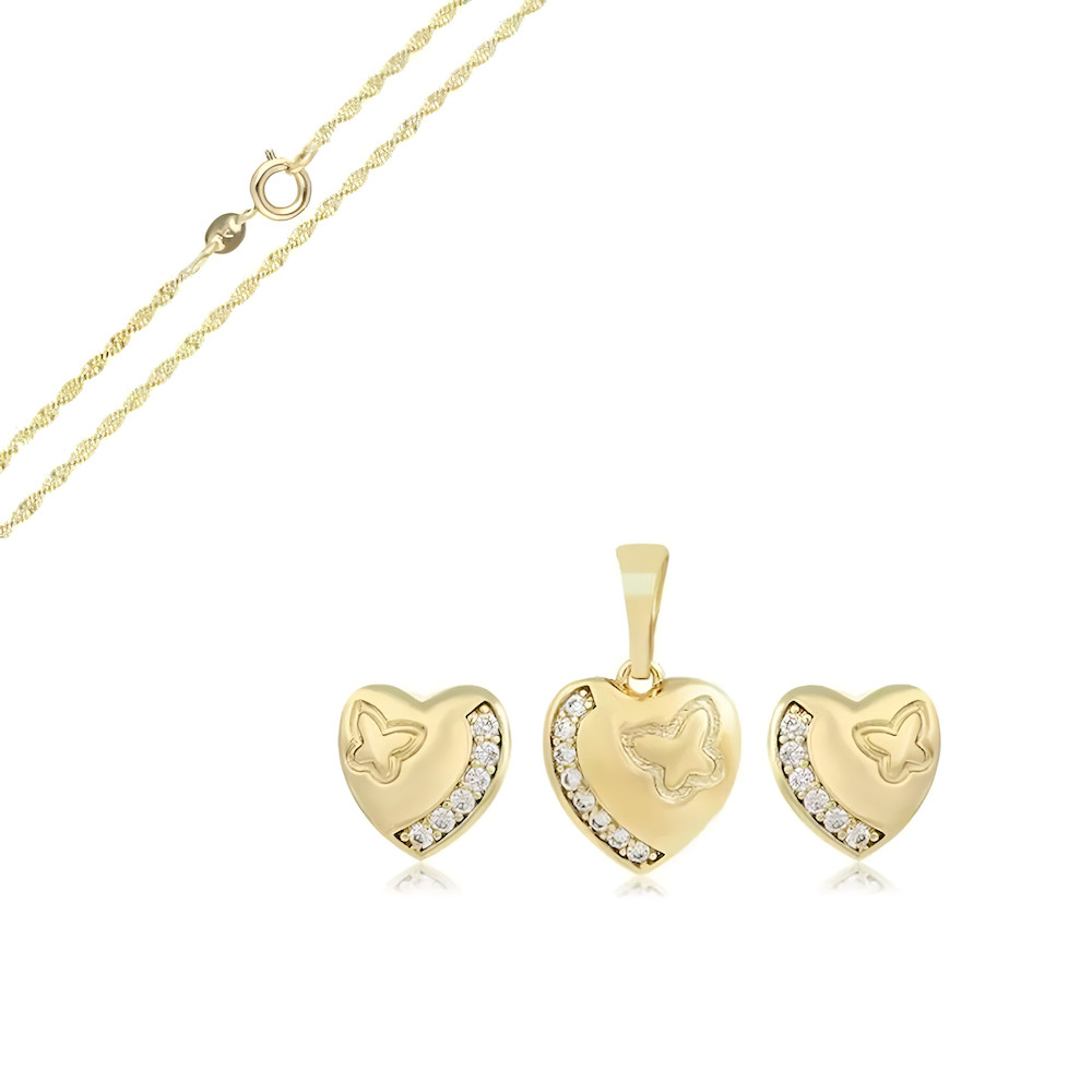 Parure bijoux coeur cristal blanc en plaqué or, cadeau idéal enfant femme