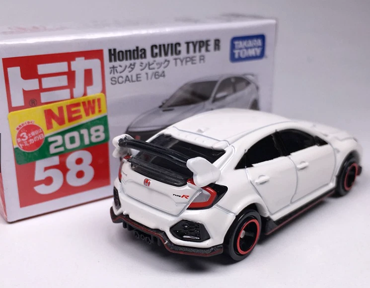 Coche fundido a presión TAKARA TOMY TOMICA 1:64 HONDA CIVIC TIPO R #58 modelo de metal blanco Foto 3 de 4