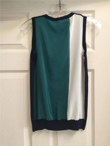 Derek Lam Navy Sleeveless Sweater with Green and Creme Silk Colorblock Back $695 - Image 2 of 3