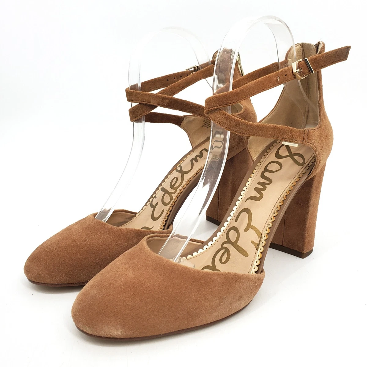 Sam Edelman Simmons Tan Camel Suede Criss Cross Block Heel Pump