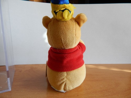 DISNEY WINNIE THE POOH BIRTHDAY HAT HORN PLUSH MINI BEAN BAG NWT ACRYLIC BOX - Picture 6 of 8