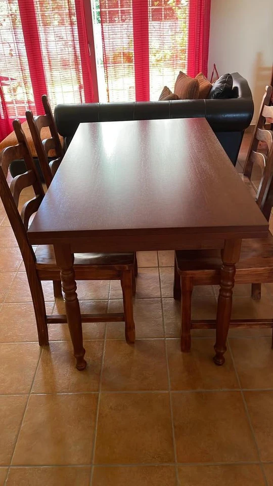 Mesa Extensible Mar.c.a. Design Arte Povera Nogal Oscuro Piernas Torneadas - Imagen 4 de 4