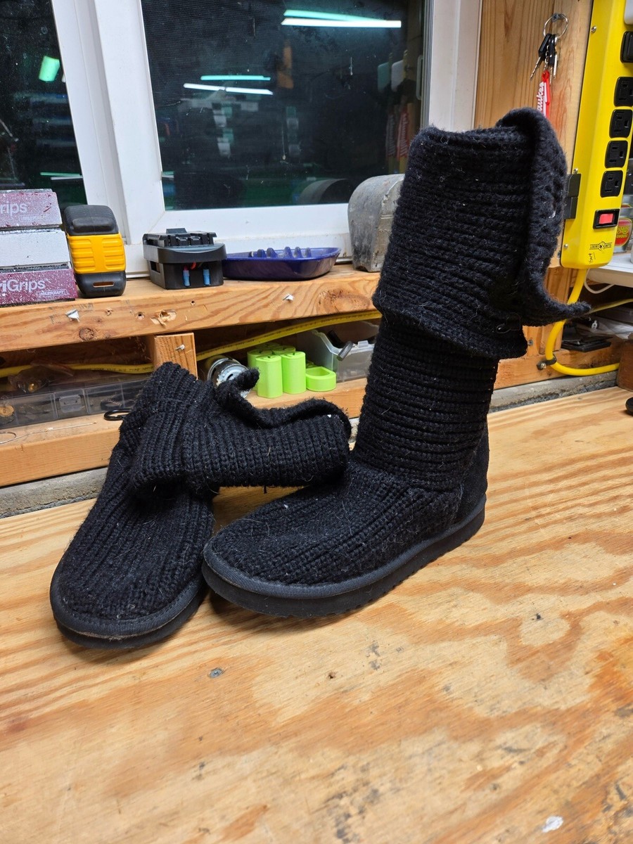 Wool Black Cardy Uggs UGG Classic Cardy Sweater Knit Boots Size