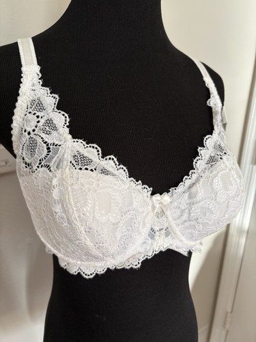 Vintage Ladies Bra Underwired Lightly Padded  Lace Detail Bra 40B White New - Picture 2 of 9