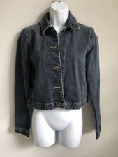 DKNY Short Blue Jean Button Down Jacket Size 4 Collared No Pockets