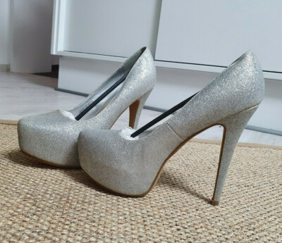 Silber Glitzer Pumps Glitzer Hohe Schuhe Jumex Plateau High Heels