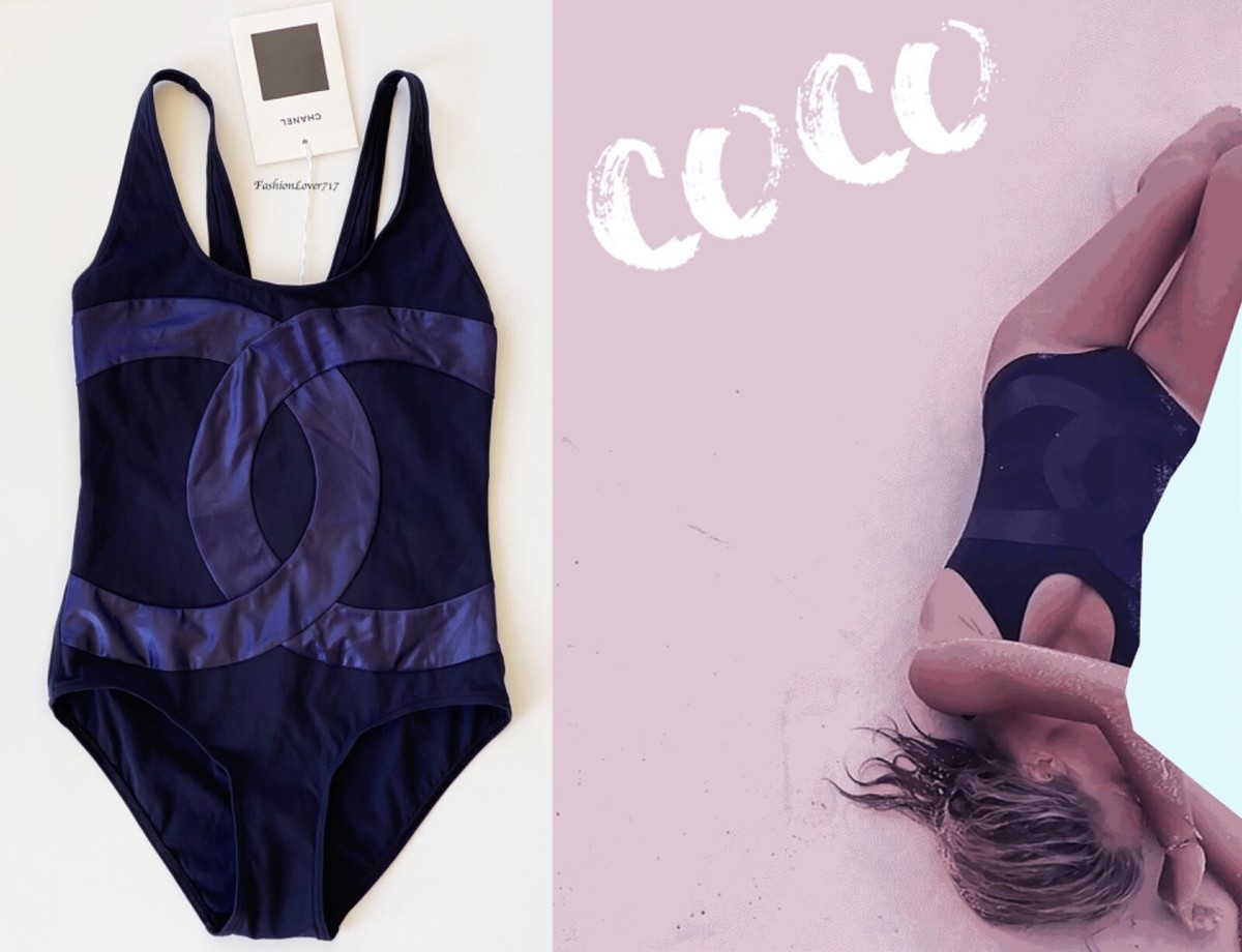 NWT CHANEL 18A COCO BEACH NAVY BLUE LOGO SWIMSUIT BODYSUIT NWT CHANEL 18A COCO BEACH NAVY BLUE LOGO SWIMSUIT BODYSUIT