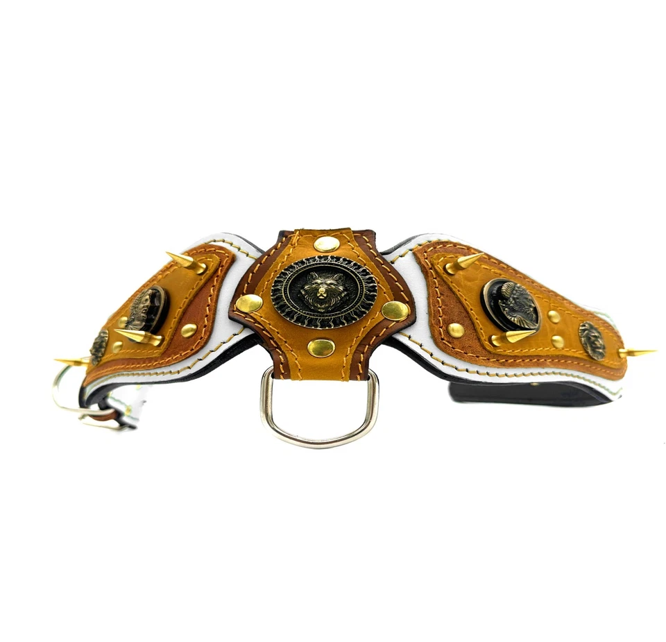 Collar de perro con púas Wolf de cuero hecho a mano diseño especial de lujo Foto 4 de 4