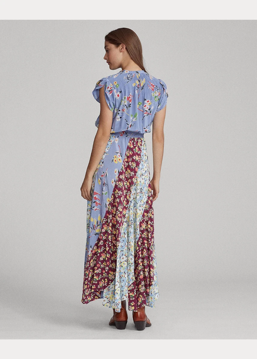 Polo Ralph Lauren 590 NWOT Silk Patchwork Maxi Dress L