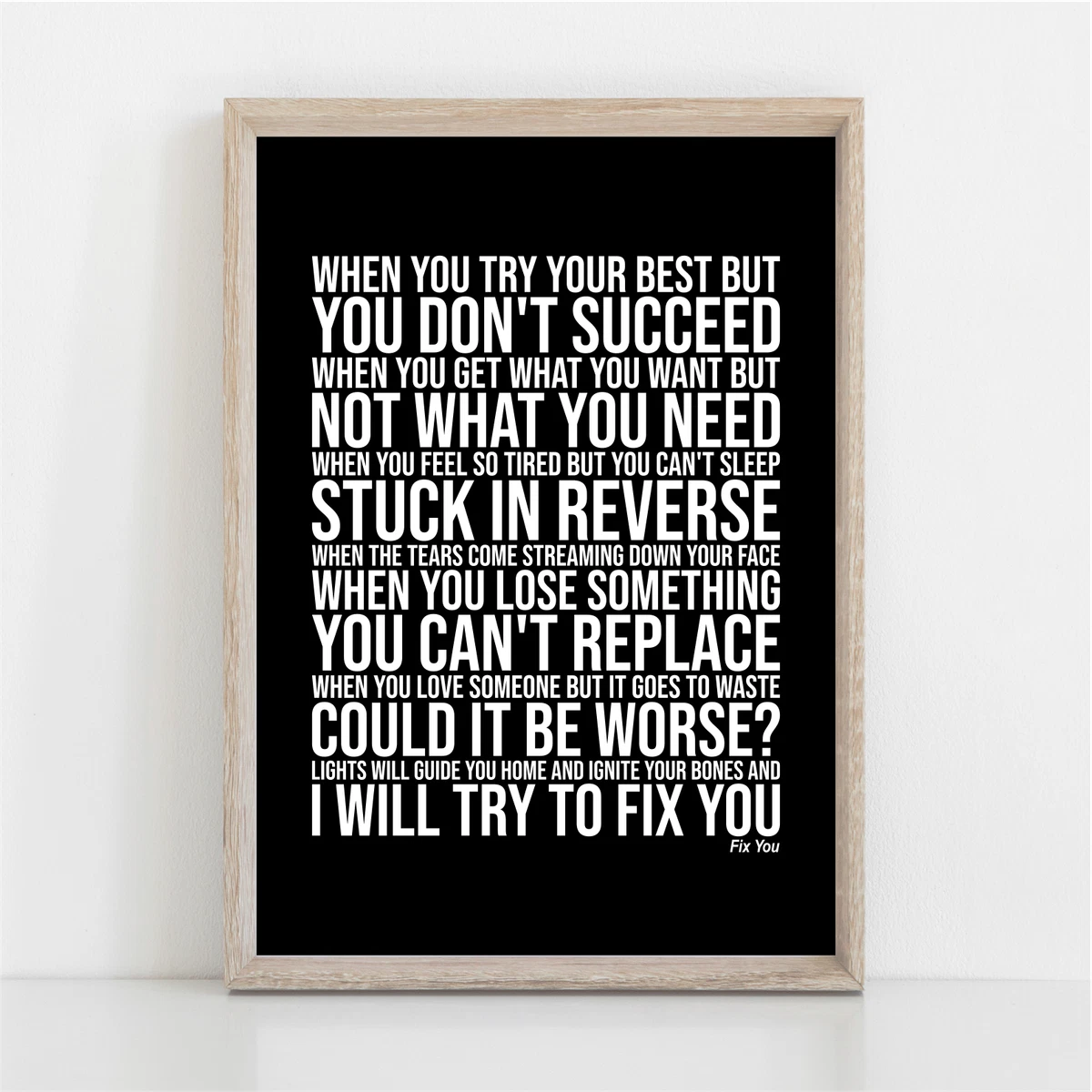 Coldplay FIX YOU Song Lyrics Poster Print Wall Art