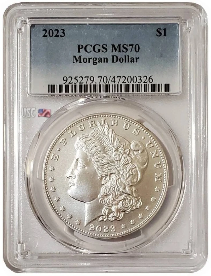 2023-P $1 MORGAN DOLLAR PCGS MS70 Blue Flag Label Silver Coin. - Image 3 of 3