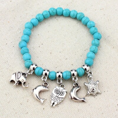 Lithotherapie - Armband Türkis & Silber pl. ''Charms Animals'' - Env de Fr imm