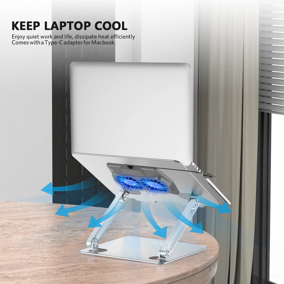 Laptop Stand Adjustable with USB Cooling Fan Ergonomic Computer Riser f Desk - Image 3 of 4