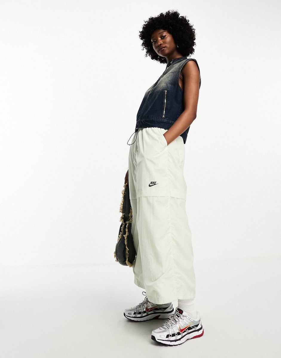 Nike Nylon Sportswear Woven Long Maxi Skirt Soft Cream Green Size