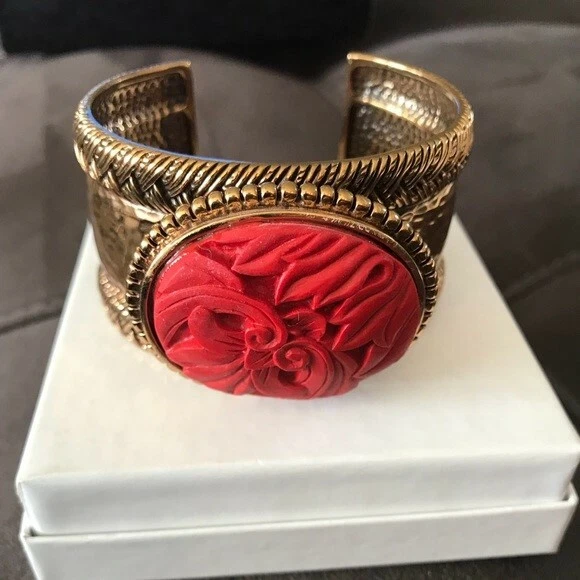Barse Jewelry Red Cinnabar Chunky Cuff Bracelet NEW