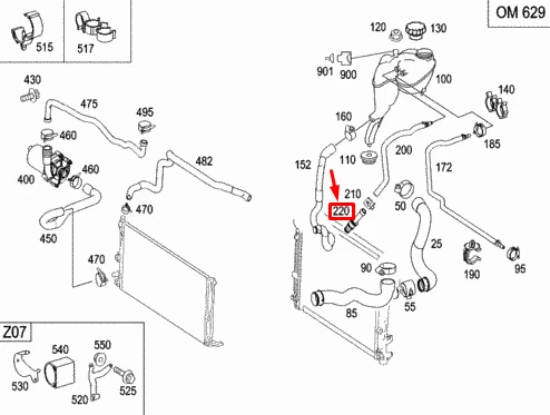 NEW MB C-CLASS W203 COOLANT BREATHER HOSE SOCKET CONNECTOR 