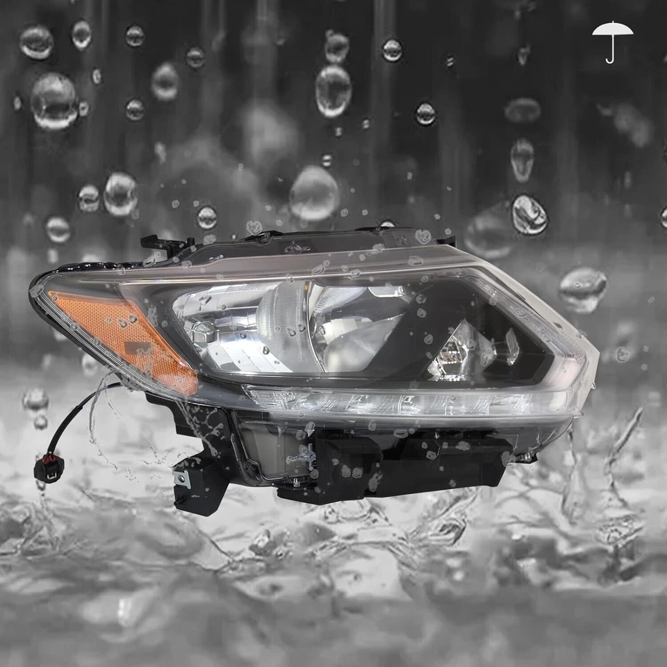 Faros halógenos para Nissan Rogue 2014-2016 con carcasa LED DRL negra y cromada Foto 3 de 4