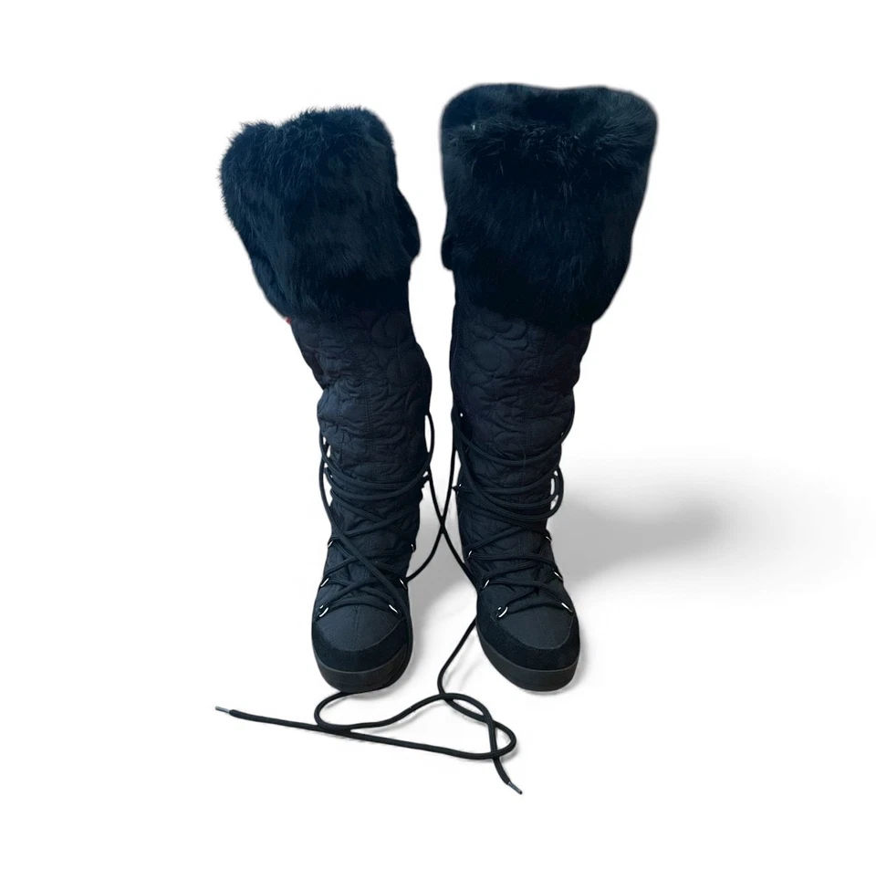 Usadas en Excelente Condición Botas Coach Sofie Negras Tacón de Cuña Acolchadas Piel Chic Gótico Clásico Invierno Talla 6B Foto 2 de 4