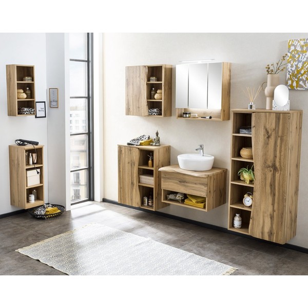 Badezimmer BadmöBel Set Spiegelschrank HäNgeschrank Regal Unterschrank Eiche-image