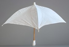 Vintage Small White Vinyl Umbrella Wood Handle Hong Kong