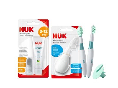 NUK Nasensauger + Zahn- & Mundpflegeset   3-tlg. Set für Babys ab 1. Zahn