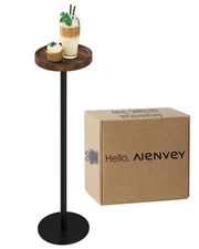 Drink Table, Small Pedestal Side Table, Round Cocktail Table, Circle Accent E...