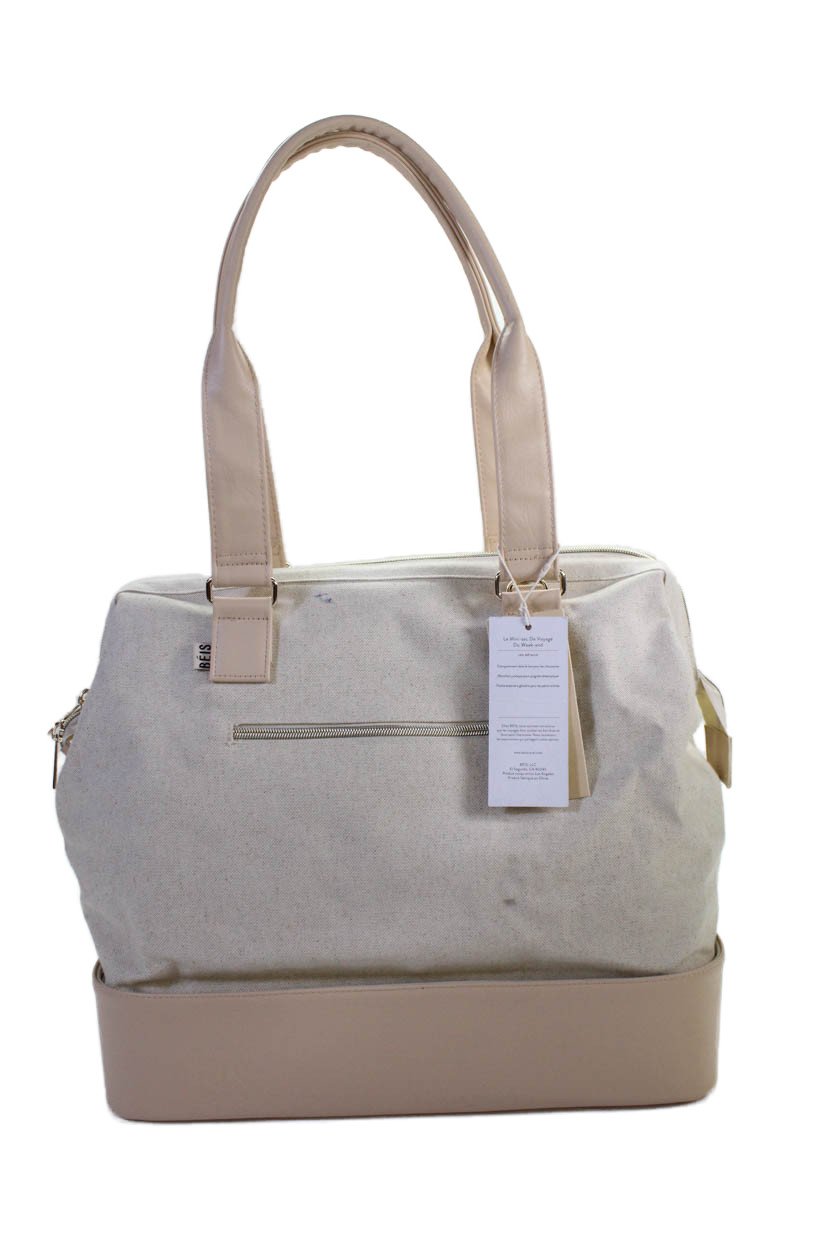 Beis Womens Double Handle Zip Top Canvas The Mini Weekender Handbag BeigeFree Shipping in US $100+ Orders | $6.95 Orders Below