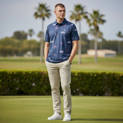 Travis Mathew Mens XL Firework Display Blue Nights Polo Shirt Short Sleeve