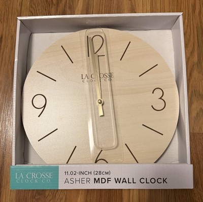 La Crosse Clock Co. Asher MDF Wall Clock 11.02inch/28cm Open Face Metal Hands