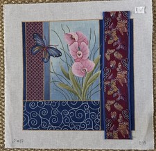 JP IP Elegant Hand-painted Needlepoint Canvas 13 Mesh w Fabric Pillow Floral
