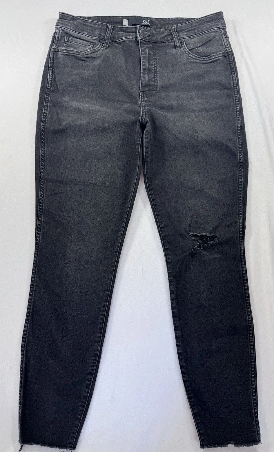 kut from the kloth donna high rise ankle skinny jeans women’s 10 black raw hem