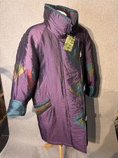 Giacca lunga vintage anni 80 90 cappotto imbottito con motivo geometrico taglia 14