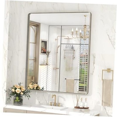 30x36 Inch Brushed Nickel Bathroom Mirror, Brushed Metal 36''L x 30''W Silver