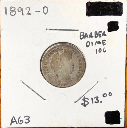 1892-O United States Barber Dime 10C