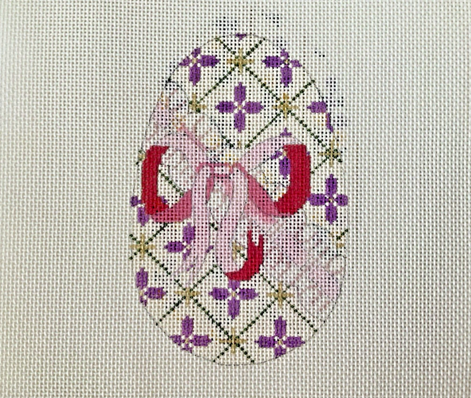 David Needlepoint Hand Stitch Painted Canvases Easter Eggs Lot of 2 Floral Bows - Image 3 of 4