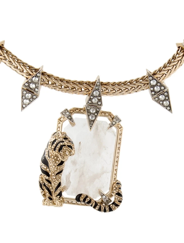 Collar de Oro Roberto Cavalli Mob Wife con Cristal Esmalte Tigre Colgante Contessa Foto 2 de 4