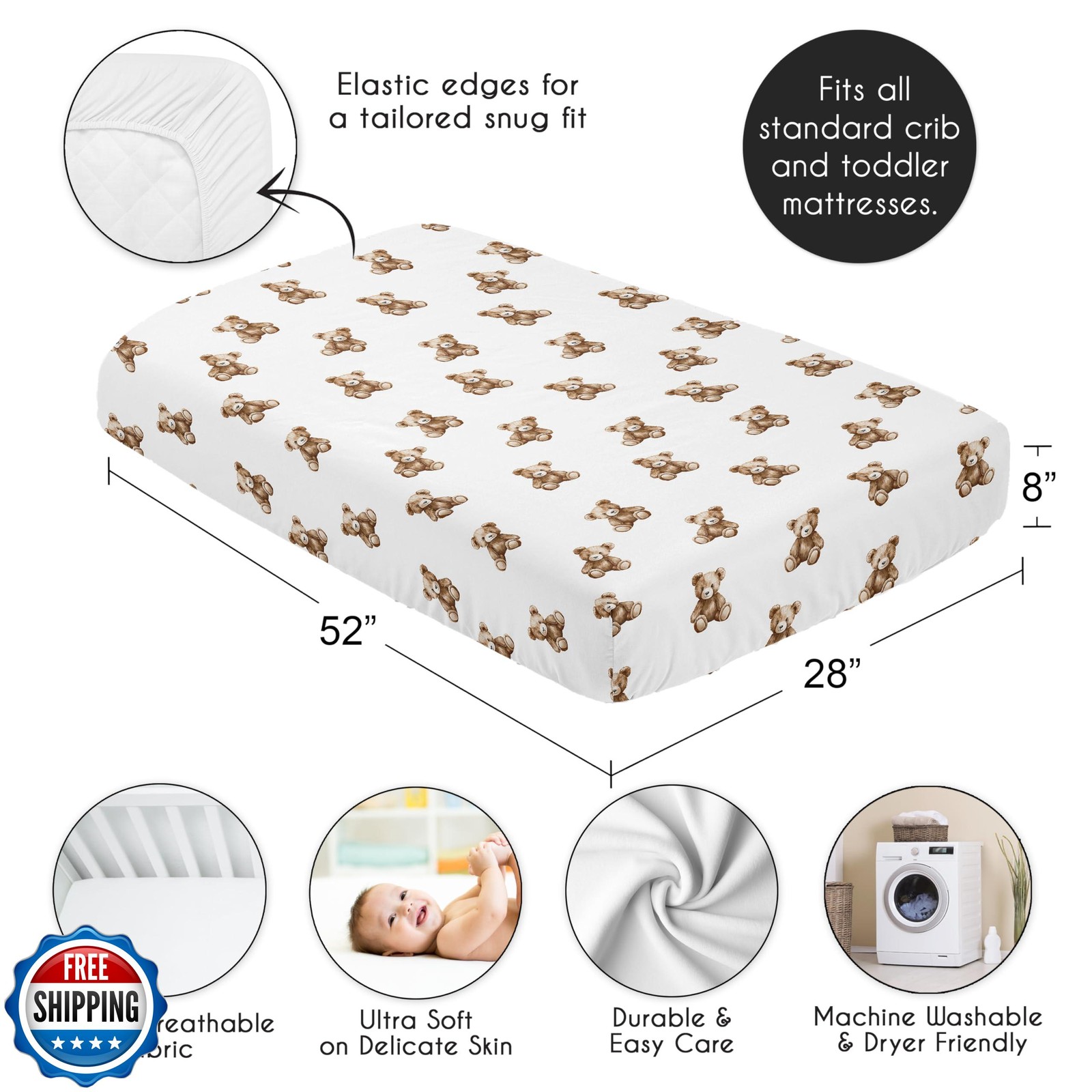 Sweet Jojo Designs Fitted Baby Crib Sheets (Boho Teddy Bear) for Boys or Girl