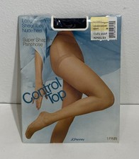 Vintage JC Penney Super Shaper Control Top Pantyhose Queen Short Navy NWT 1980s