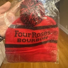 Four Roses Bourbon Knit Pom Hat Beanie Red Black Winter New In Bag Package
