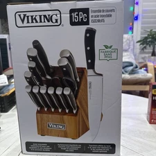 Viking 15-Piece Stainless Steel Cutlery Set with Acacia Wood Block