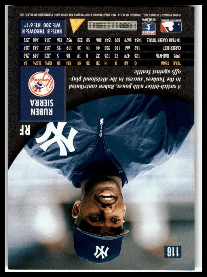 1996 Pinnacle #116 Ruben Sierra - Image 2 of 2