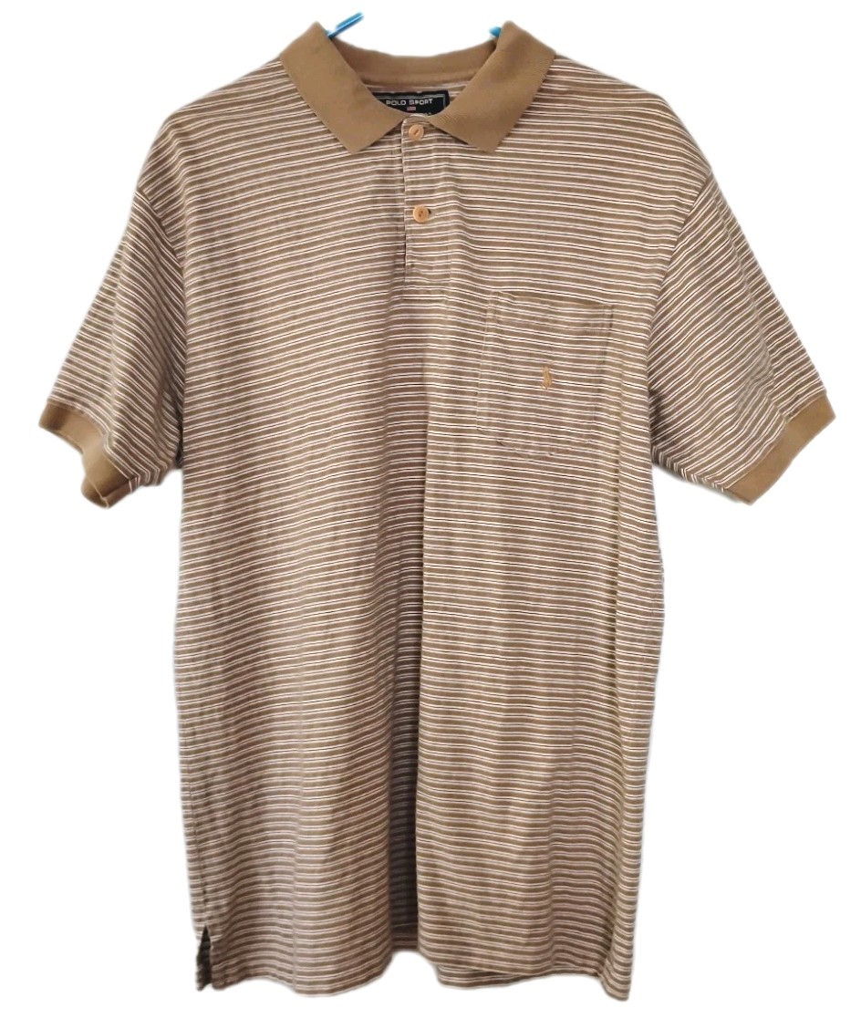 Vintage 90s Polo Sport Ralph Lauren Sportsman  Shirt Mens Large Beige Striped 